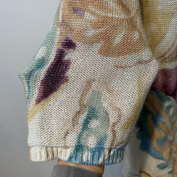 Chicos Womens Knit Sweater Sz 2P Watercolor Mulitcolored Art 3/4 Sleeve Spring - Picture 5 of 6